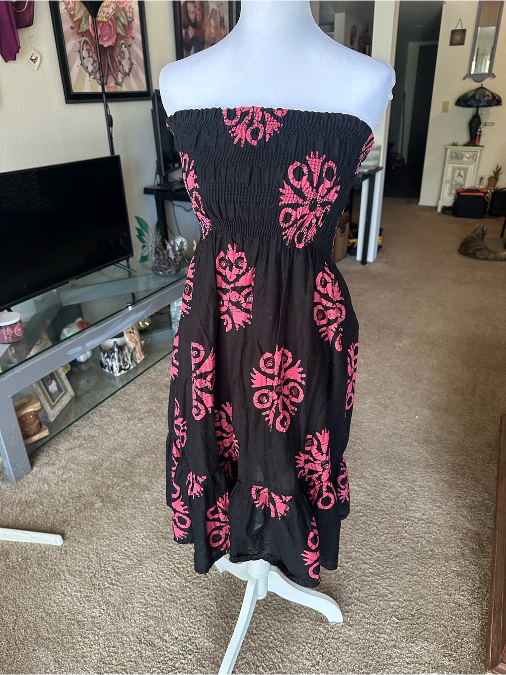 Moda International Black Strapless Dress with Pink Floral Motif